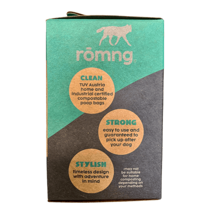 Compostable Dog Poop Bags + Bamboo Dispenser rōmng