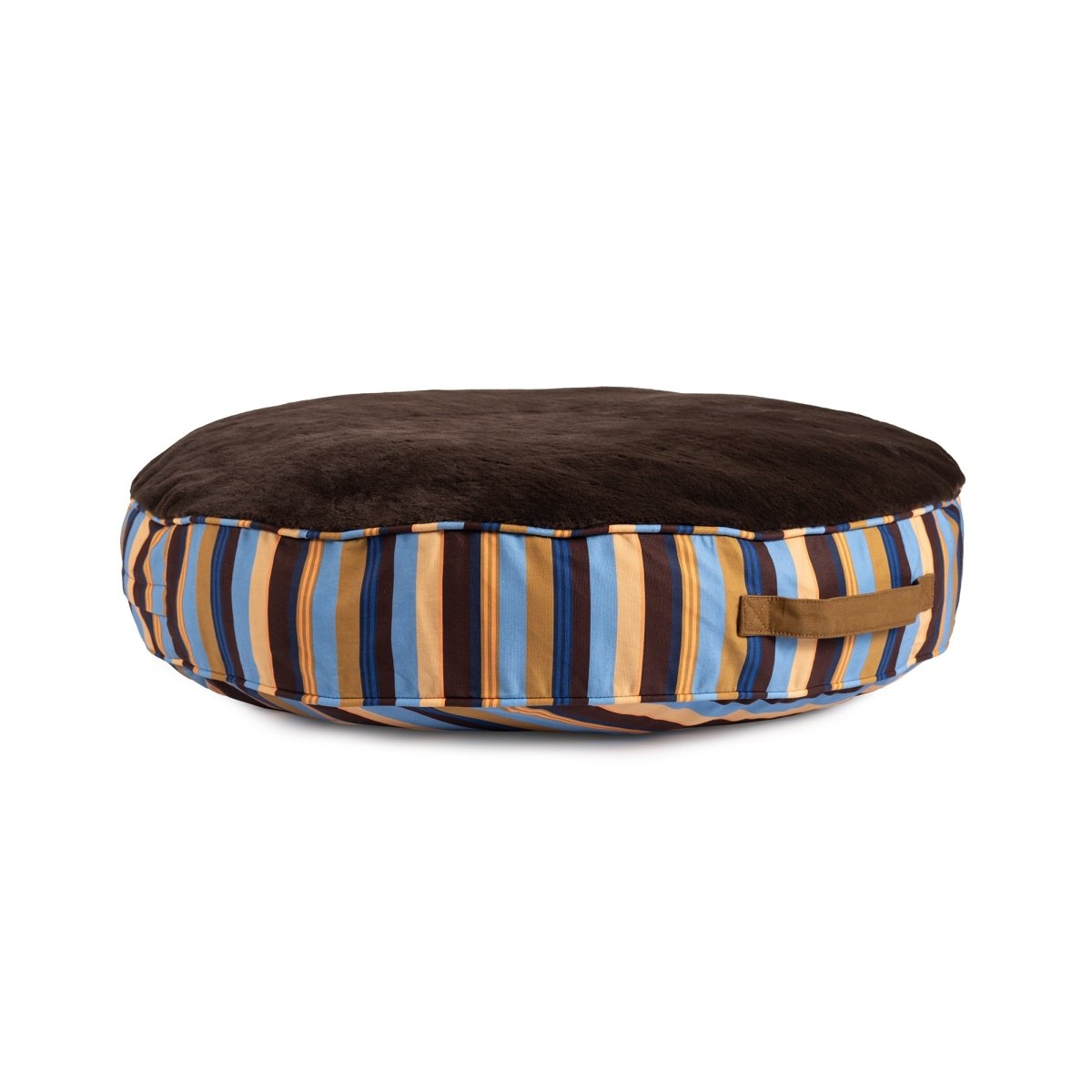 Faux fur top detail on the Round Stripe Dog Bed