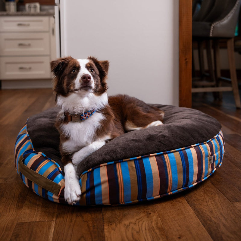 Round Stripe Dog Bed with Fur
