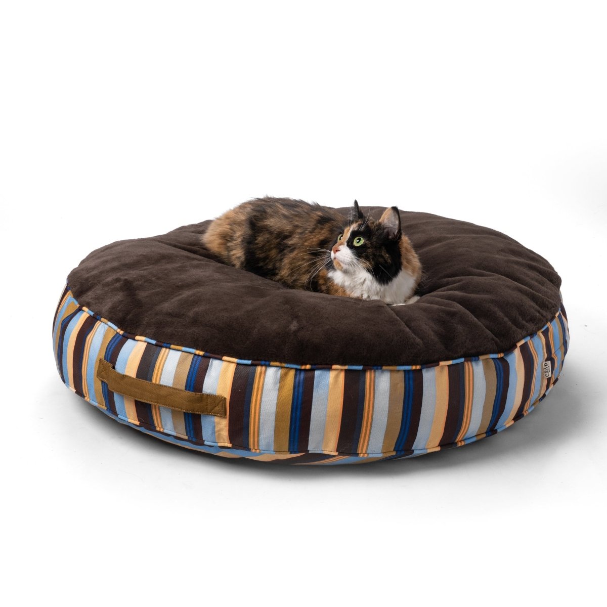 Round Stripe Dog Bed with Fur