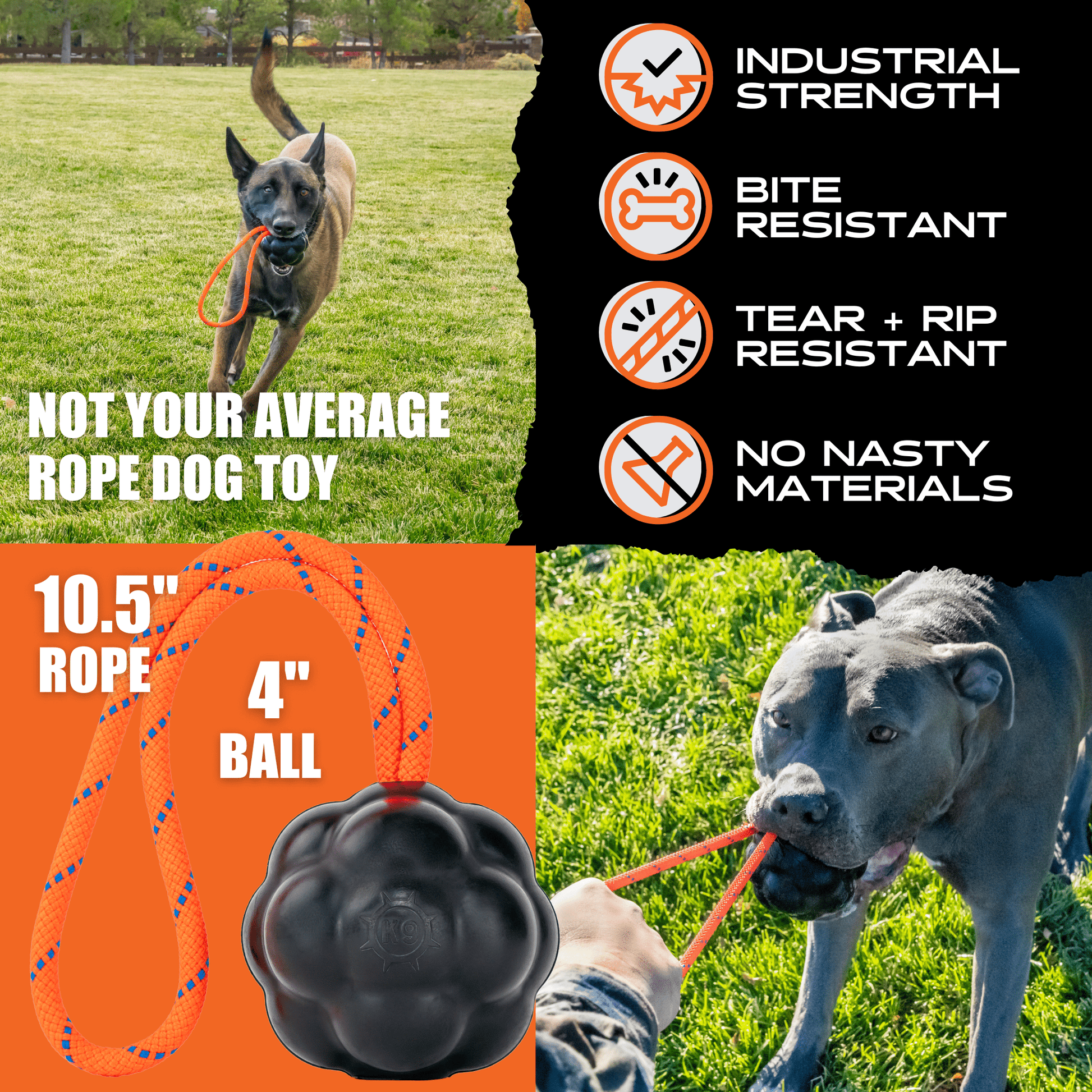 Rumble Rope Ball Monster K9 Dog Toys