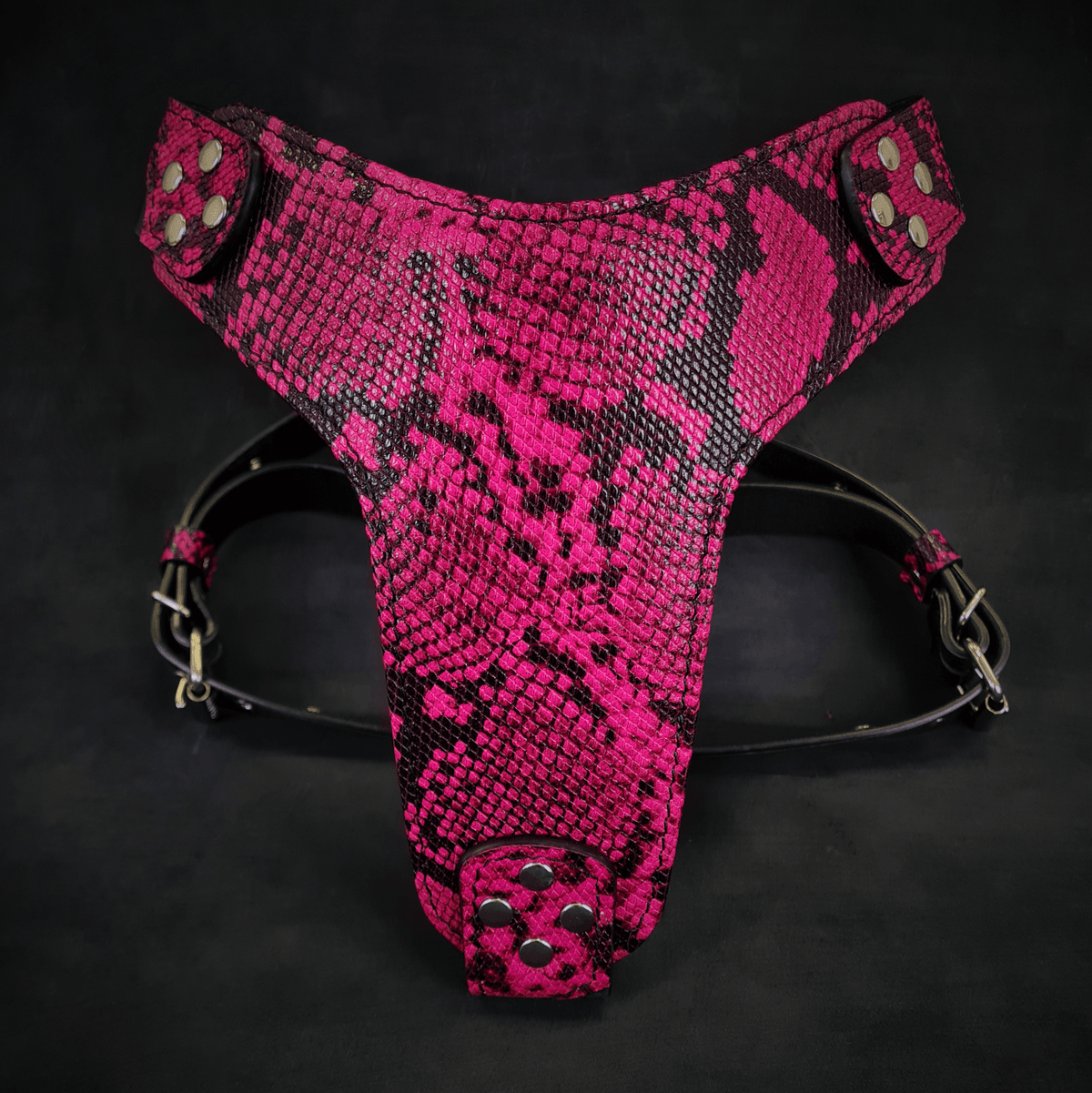 Bestia Rock Python Leather Dog Harness – Pink