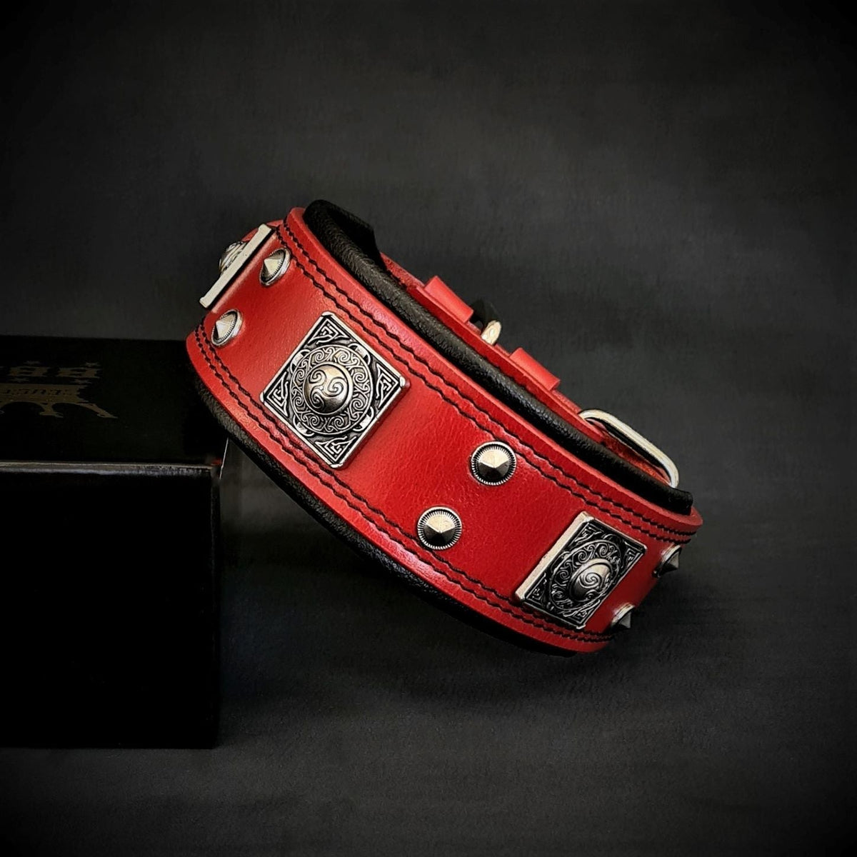 Bestia Eros 2" Leather Dog Collar – Red