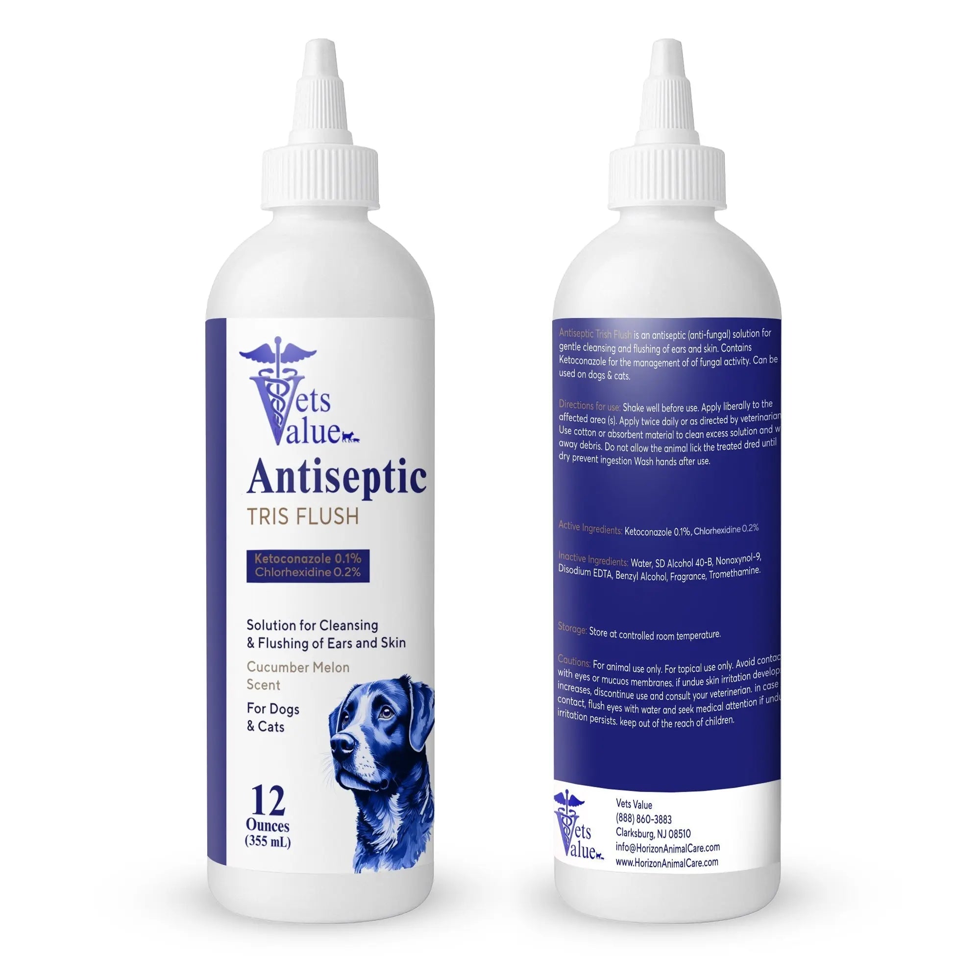 Veterinary Ear Flush for Dogs and Cats 12oz (XL 355ml Bottle) - Clear Therapy Cleaner Alcohol-Free, Itch-Relief Yeast Infections, Supports Healthy Canals - Optimized Solution Dog Washing, White/Clear Horizon Animal Care