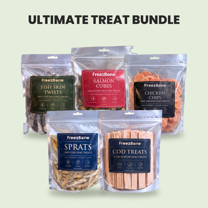 Freezbone Ultimate Dog Treat Bundle – 5 All-Natural Fish & Chicken Treats (Value Size)