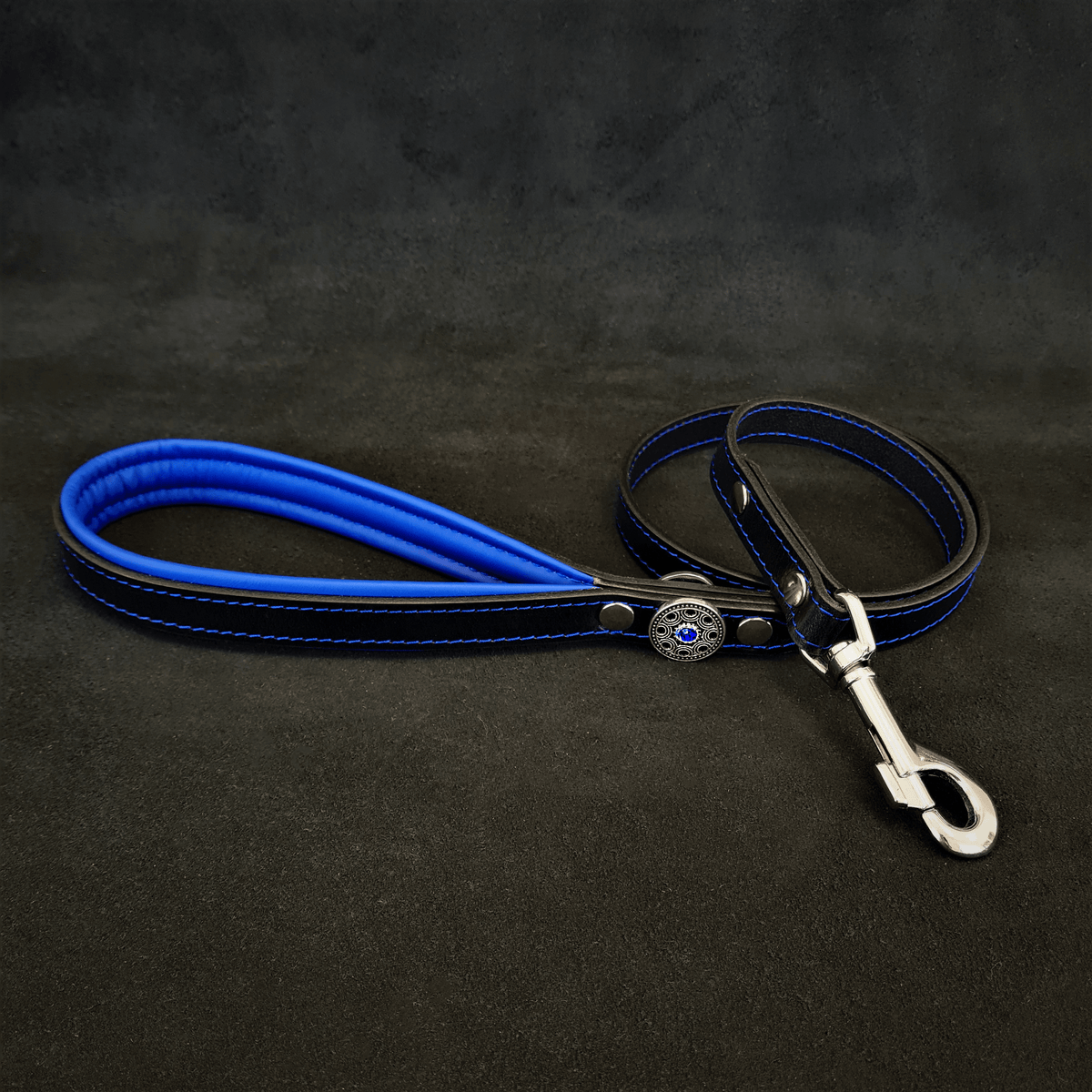 Bestia Bijou Leather Dog Harness – Black & Blue, Small–Medium Dogs