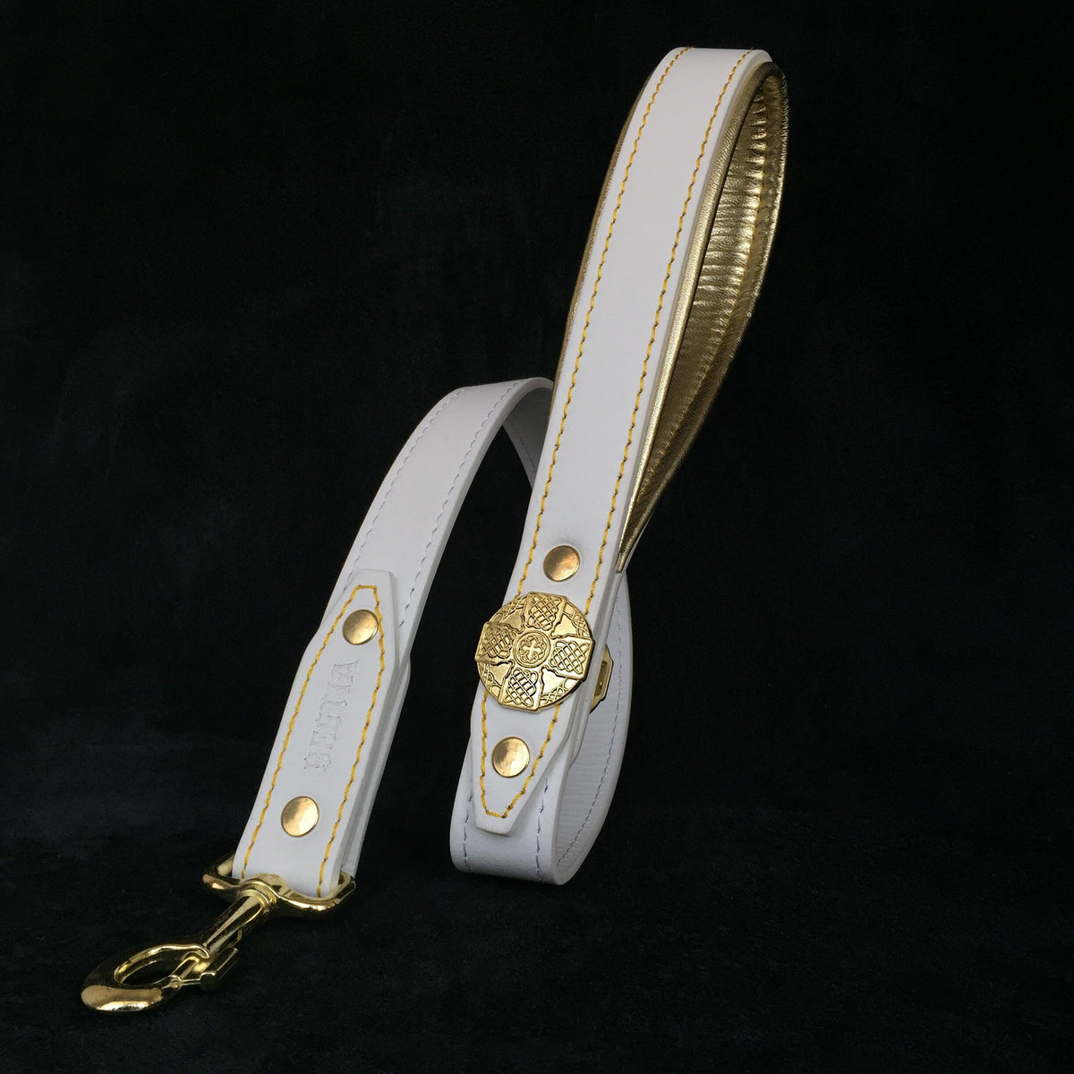Bestia Maximus Leather Dog Leash – White & Gold