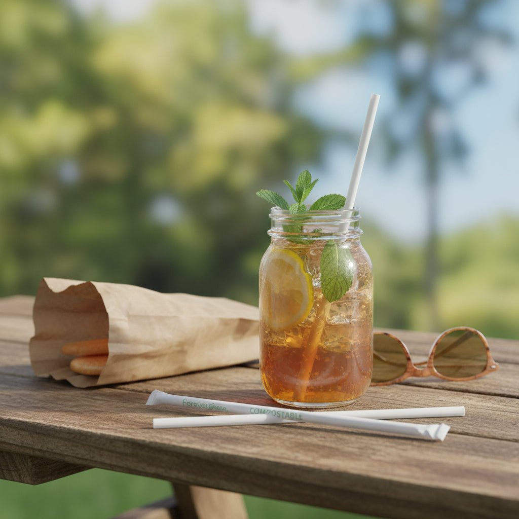 Wrapped 7.75'' x 0.24'' Compostable White Jumbo Drinking Straws - 2,500 Count